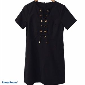 Michael Kors Black Mini Dress with Gold Eyelet Lace-Up